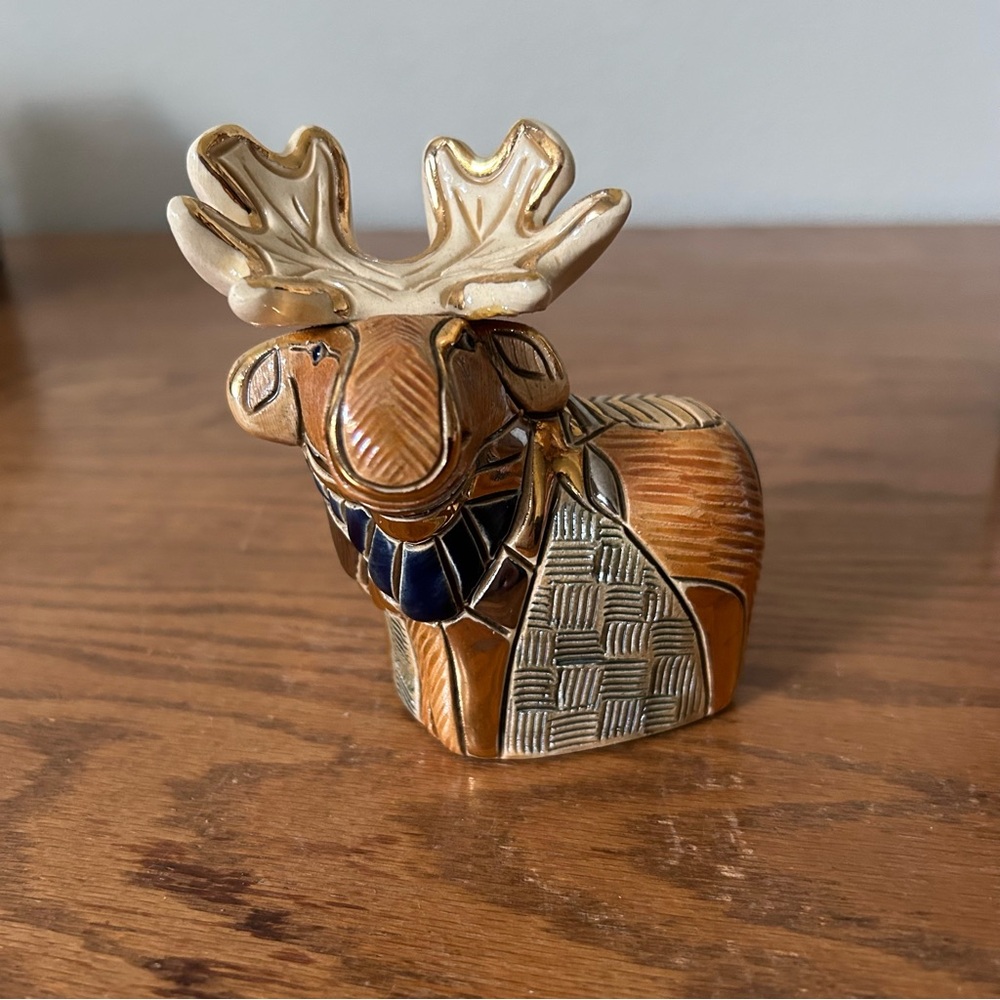 Ceramic Moose Figurine in Brown and Blue - Rinconada Design